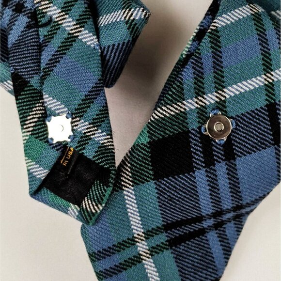 Ogsplosh - Green And Periwinkle Tartan Ascot - Wool Cravat - Unique Scarf - NEW - Picture 2 of 7